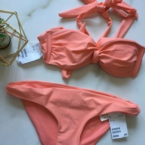 H&M Coral Bikini Bandeau Halter 4 Top 6 Bottom NWT